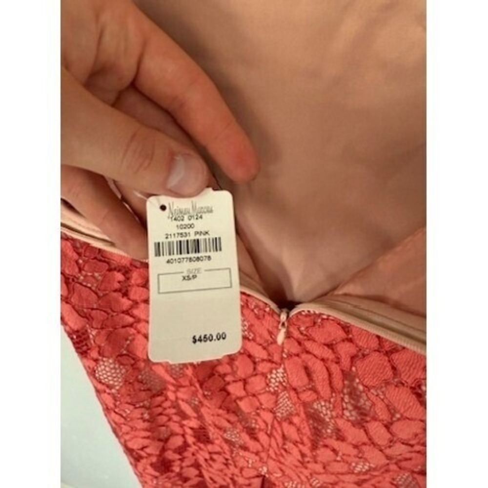 Alexis Lace Dress Open Back Short Sleeve Pink XS Coral Cocktail Wedding $450 - Picture 5 of 10